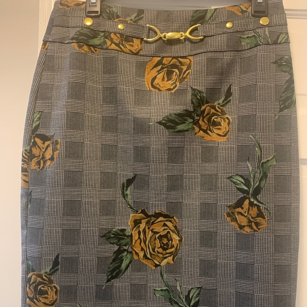 Soho Apparel Grey plaid/floral Skirt